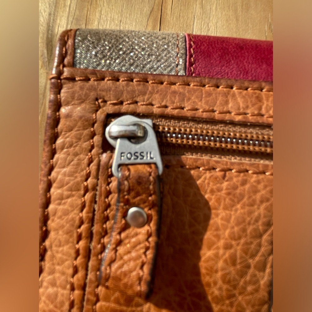 Fossil Leather Wallet Brown Multi Color Stripe Vi… - image 5